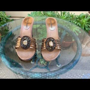 Never Worn, Size 9 Slides. Bronze Upper.